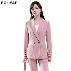 Boliye toping trabalho calça ternos 2 peça conjunto para mulheres entrevista de negócios terno jaqueta uniforme blazer senhora do escritório terno formal ol