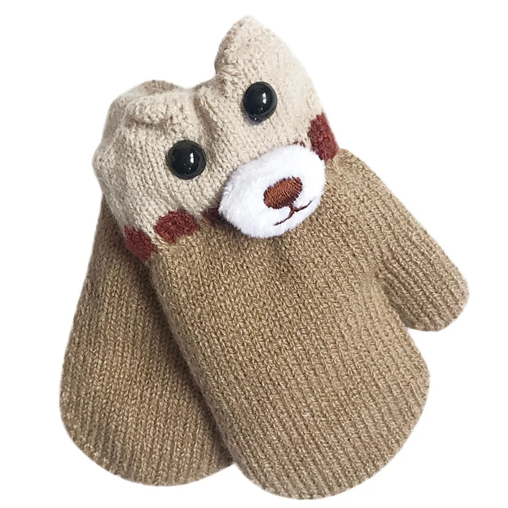 Популярные детские перчатки с милым медведем в Корейском стиле; 1 пара; замшевые детские перчатки с помпонами; теплые детские варежки с вышитым кроликом из мультфильма; перчатки;#5 - Цвет: Khaki