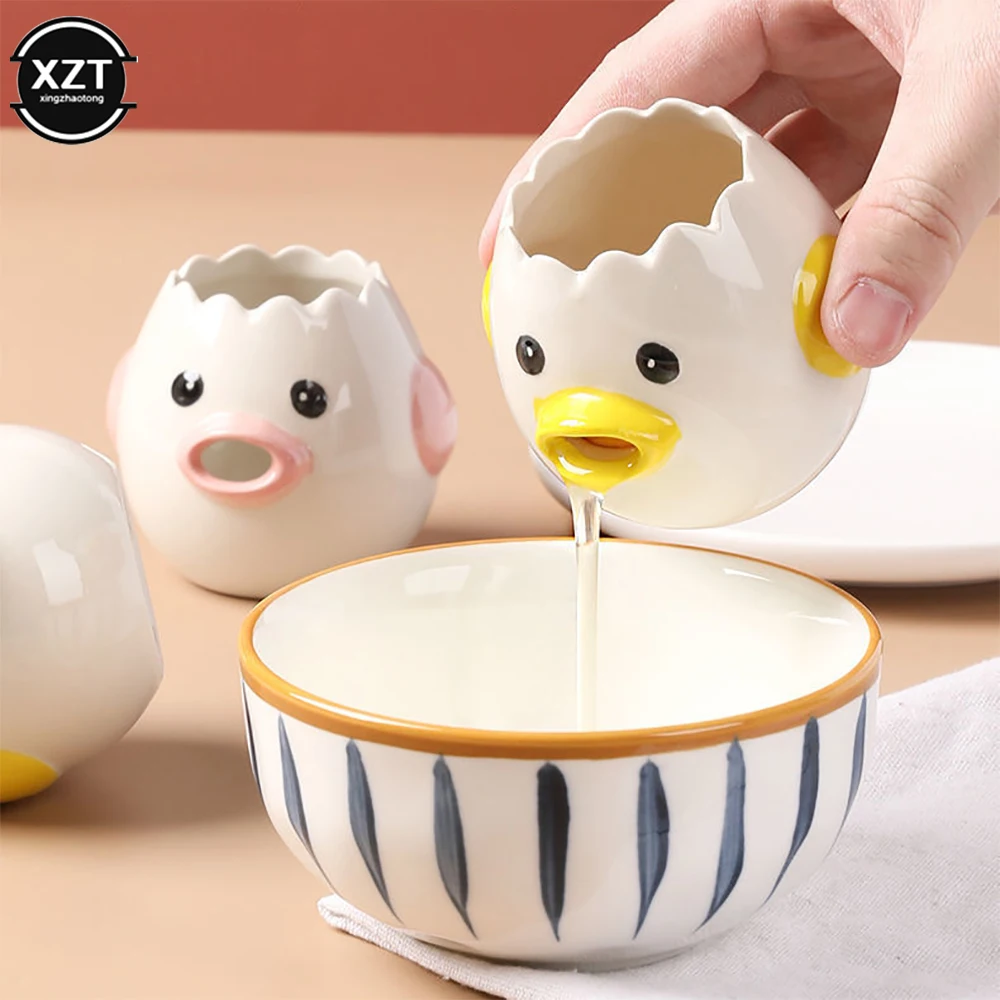 Egg White Yolk Separator Tool Chicken Egg Yolk White Separator Ceramics Cartoon Chick Egg Kitchen Gadgets