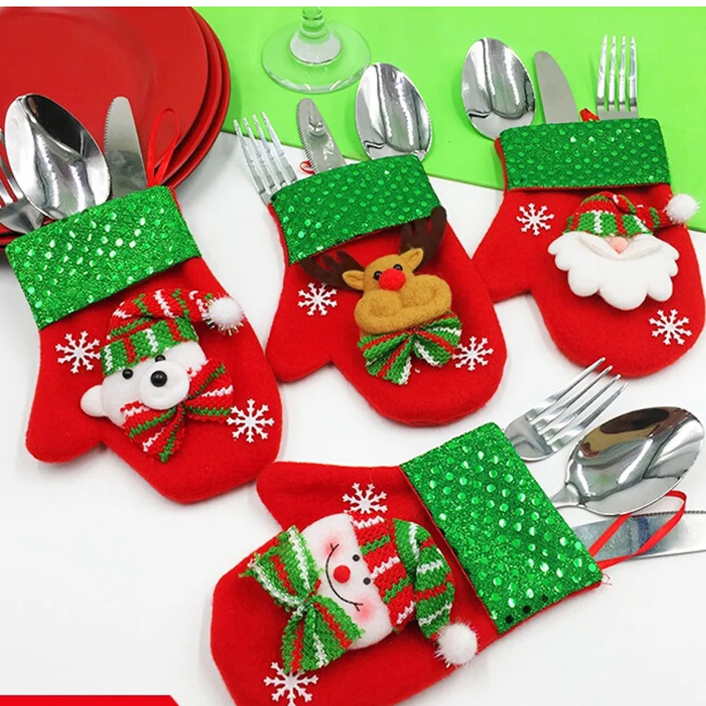 

Cutlery Bag Christmas Xmas Decor Snowman Kitchen Tableware Holder Pocket Table Decoration Accessories