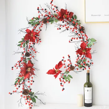 

1.8M Nordic Red Fruit Christmas Wreath Artificial Rattan Door Hanging for Christmas Decoration Front Door Decorations Home