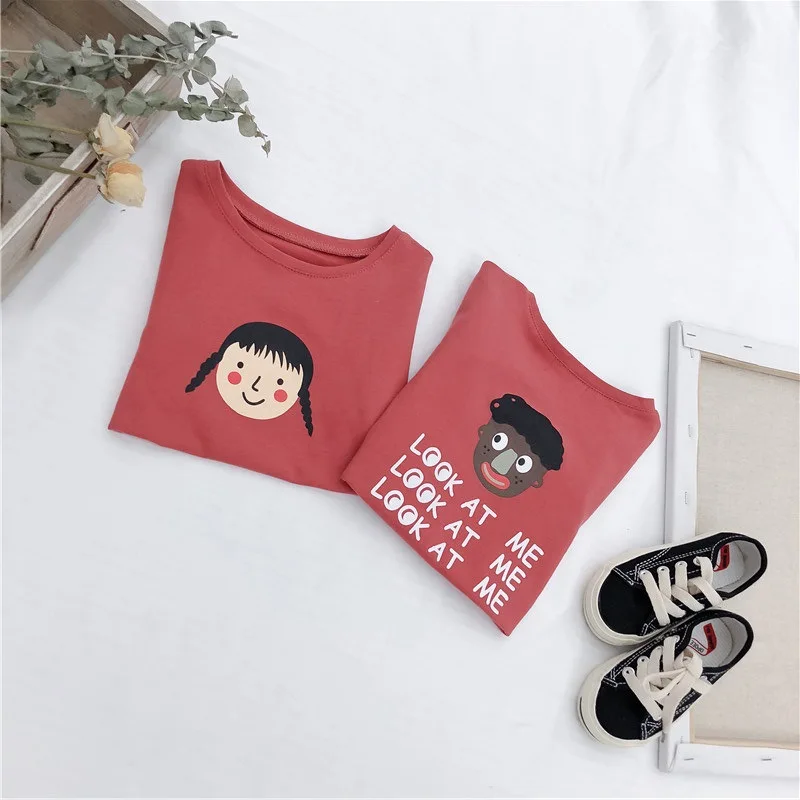 

T-shirt Parent-Child Cartoon Printed Pattern Pure Plain T-shirt Lovely Leisure Basic T-shirt Summer Interesting Shirt Parent-Chi