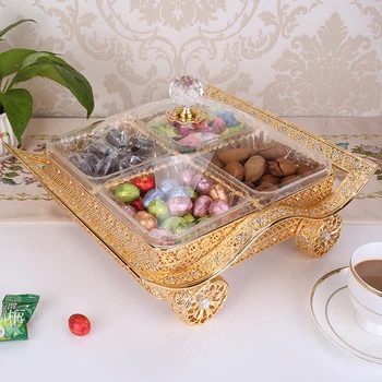 

YM decoration have in stock 4 compartment Dry fruit lattice with cover high-grade candy box transparent seeds snacks dried fru