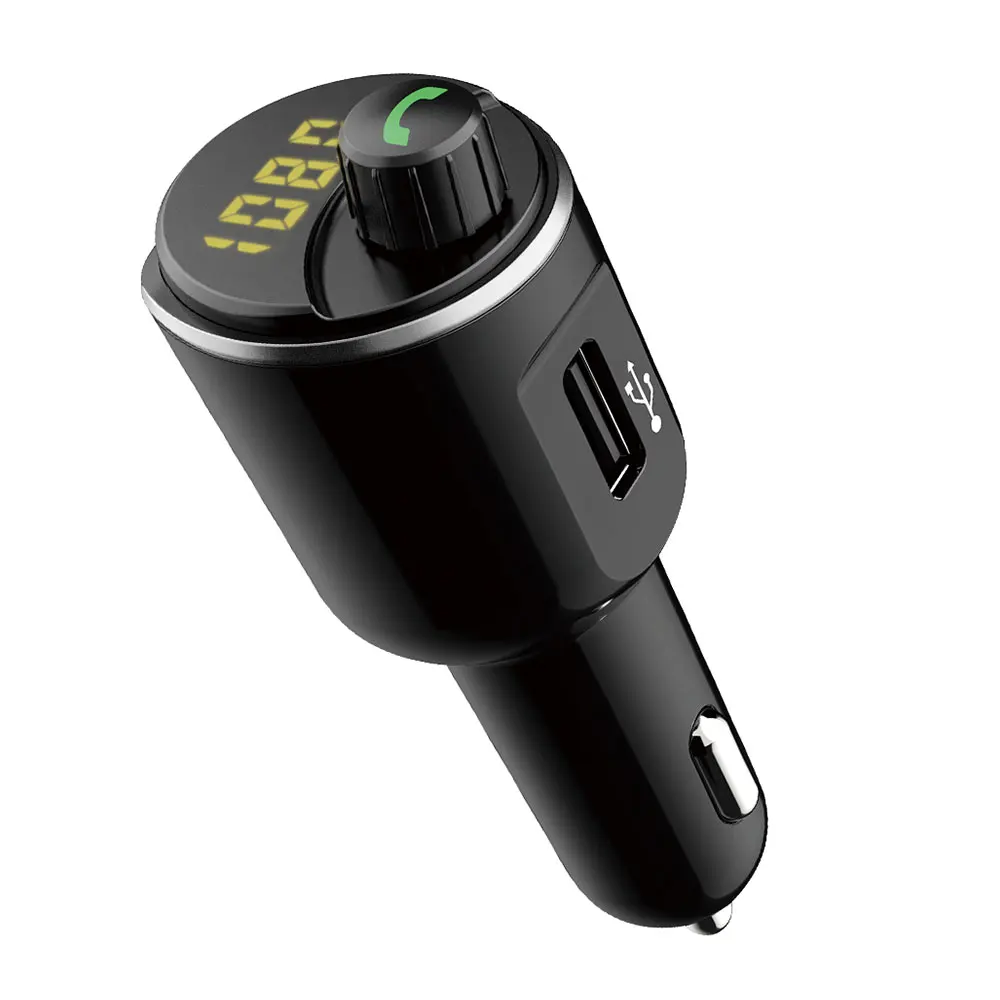 Двойной USB Bluetooth 5,0, fm-передатчик, зарядное устройство, светодиодный цифровой дисплей, автомобильный комплект, громкая связь, одна кнопка, быстрая зарядка