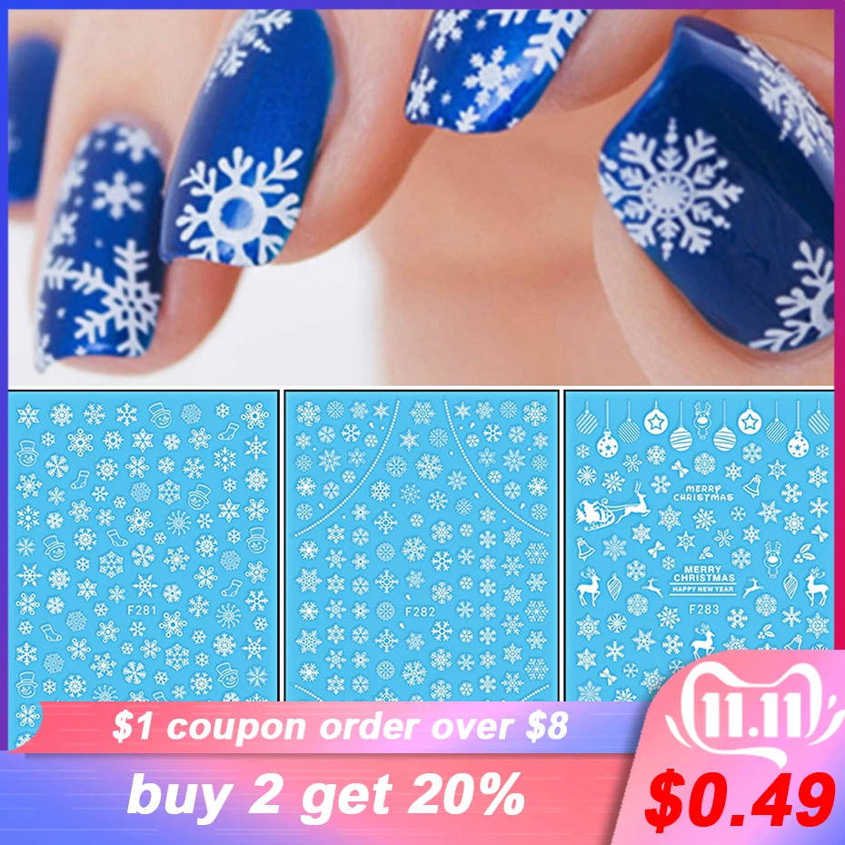 

1 Pcs 3D Nail Sticker Christmas Theme Pattern Mixed Deer/Snowflake Image Tips Nail DIY Decoration Sticker Decal LAF281-284