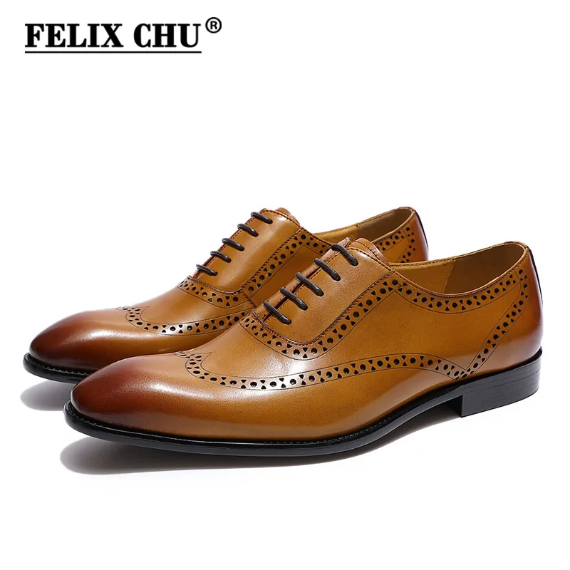 Классические мужские туфли-оксфорды с перфорацией типа «броги» FELIX CHU; модельные туфли из натуральной кожи коричневого и желтого цвета; Мужская официальная обувь для свадебной вечеринки