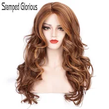 Штампованный славный волнистый парик Синтетический смешанный коричневый и блонд Косплей парик короткий волнистый парик для женщин боковая часть накладные волосы