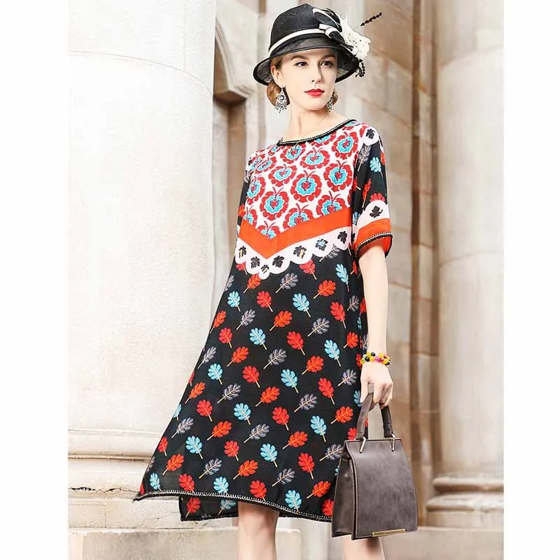 

2019 Spring Clothing New Style Mid-length over-the-Knee Elegant Loose-Fit Slimming Silk Dress Top Grade Mulberry Silk A- line Sk