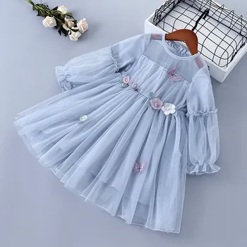 

3-7 years High quality spring girl dress 2020 new lace Chiffon flower draped ruched kid children clothing girl princess dress