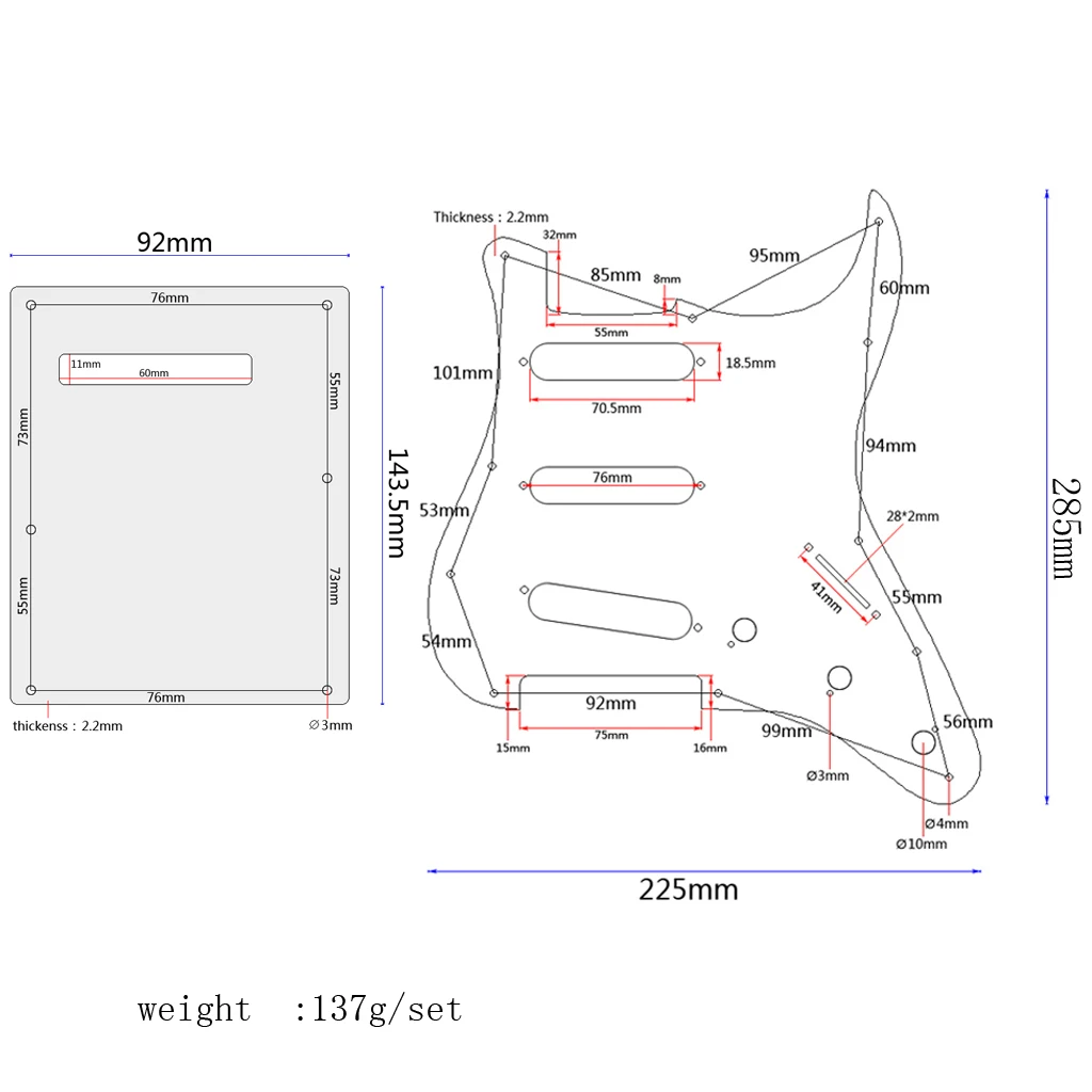 Guitar SSS Pickguard Protector 3Ply + Back Plate for Fender Style Electric Guitar