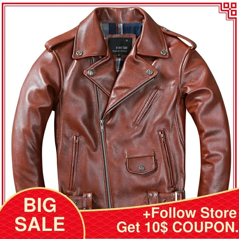 

2020 Red Brown Motorcycle Style Leather Jacket Men Plus Size 4XL Genuine Cowhide Autumn Slim Fit Biker's Leather Coat