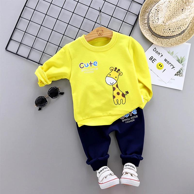 JG cjlu F yellow Весенне-Осенняя детская одежда для мальчиков и девочек хлопковые комплекты с длинными рукавами и надписью детская одежда, спортивный костюм Детская футболка и штаны комплект из 2 предметов - Цвет: JG cjlu F yellow