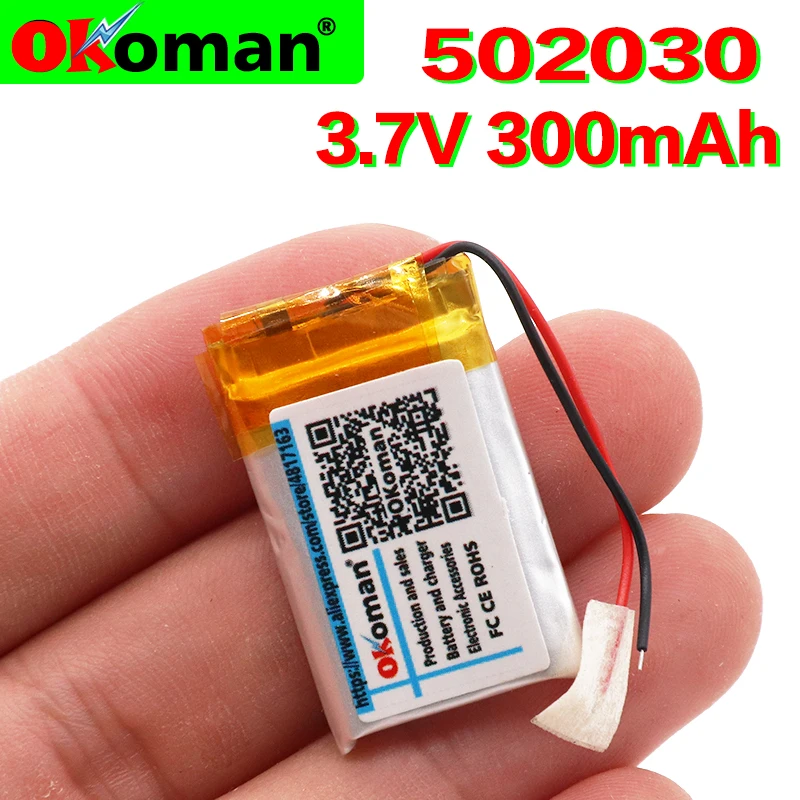 

3.7V 300mAh 502030 Lithium Polymer Li-Po li ion Rechargeable Battery For MP3 MP4 toys speaker Tachograph POS free shipping