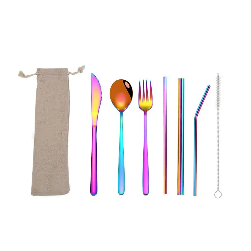 

Portable Cutlery Fork Spoon Straw Brush Set Travel Utensils Flatware Tableware With Carrying Bag Cookware Camping Equipment