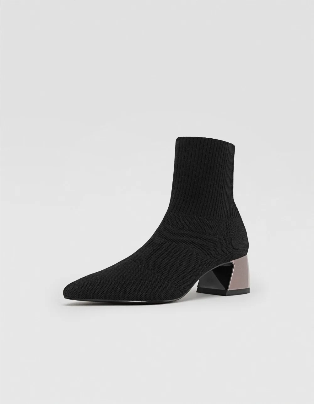 

100% QueePace New 2019 Black Sock Ankle Boots Mid-heeled Elegant Knit Booties For Women