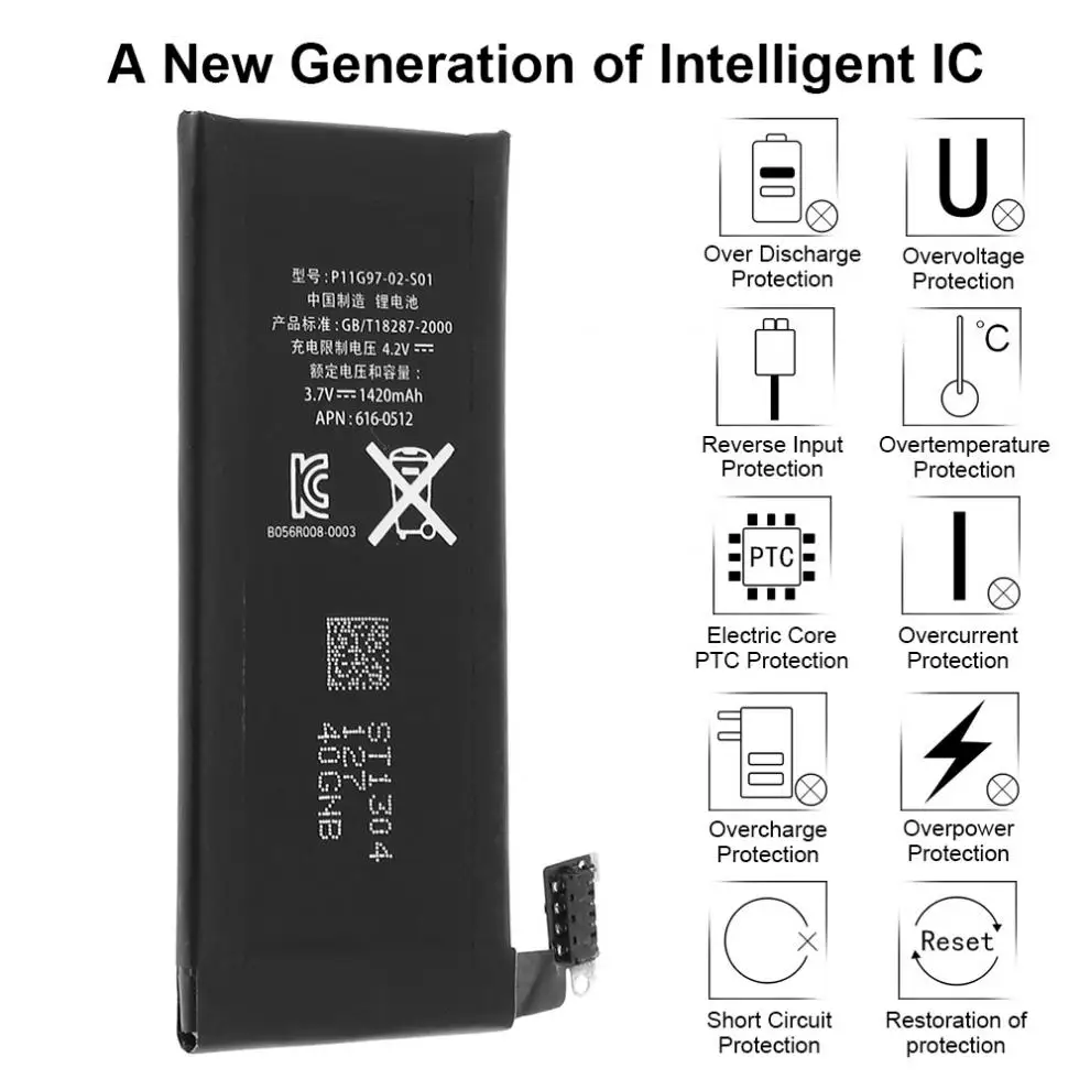 Подлинный сменный аккумулятор 3,7 V 1420mAh подходит для iPhone 4 4G+ набор инструментов