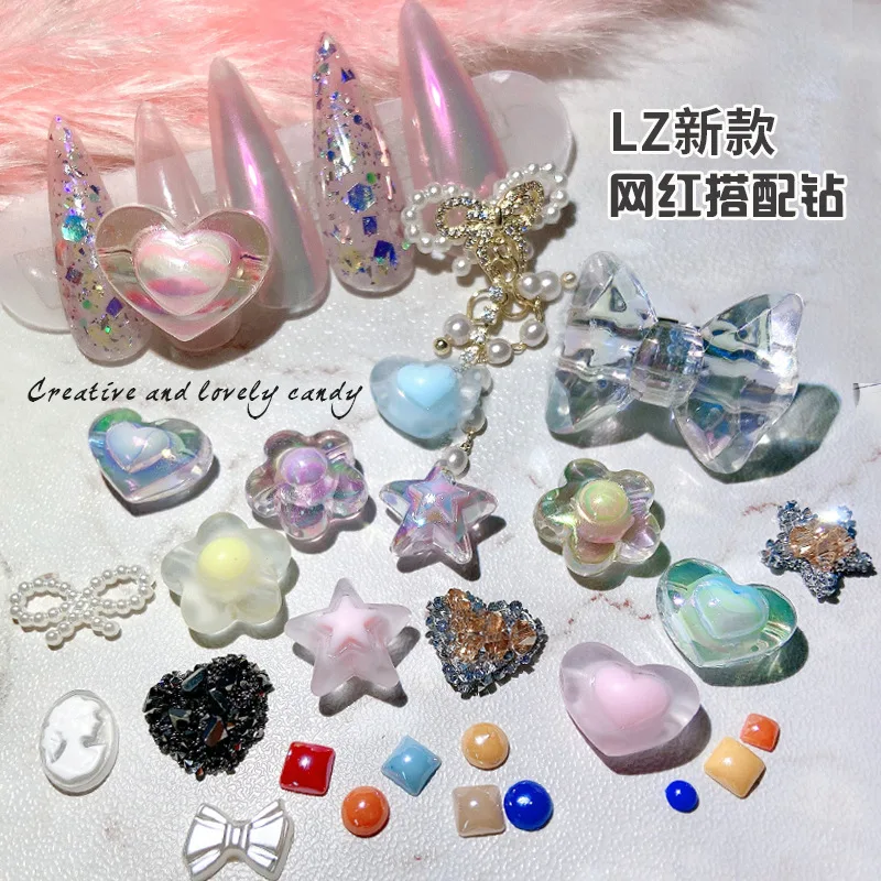 

Hot Selling LZ Celebrity Style Ornament Acrylic Bear Bow Ring mei ren tou su feng Dull Polish Aurora Flowers Ornament