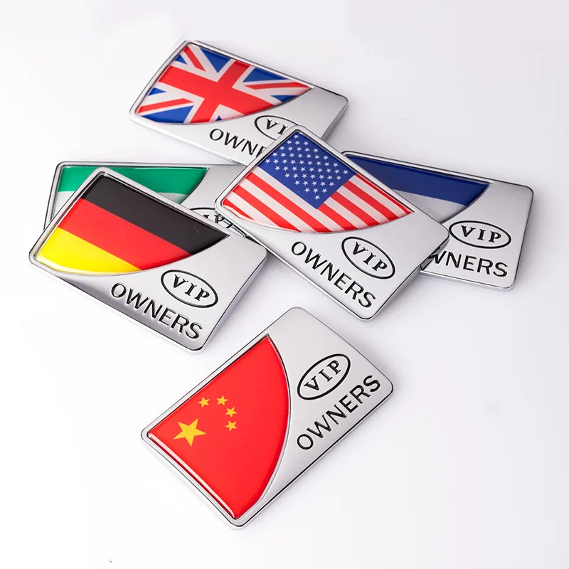 

1 PCS 3D Metal United States Italy UK Germany France VIP OWNERS National Flag Emblem Car Stickers SUV Body Badge Exterior Decals