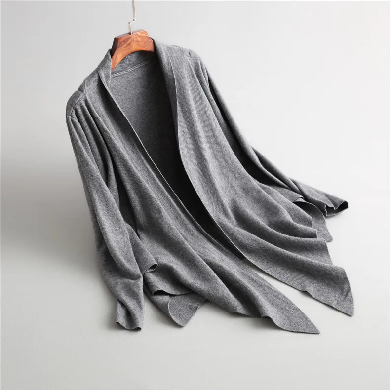 gray Осенние женские кардиганы, повседневные однотонные необычное, с длинными рукавами, с v-образным вырезом, Открытый свитер, зимнее вязаное пальто, Femme - Цвет: gray