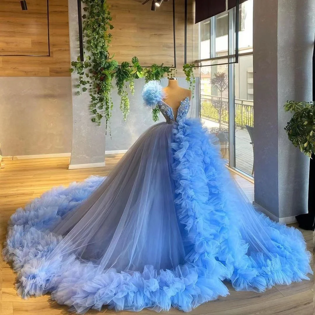 Princess Sky Blue Evening Dresses Long 