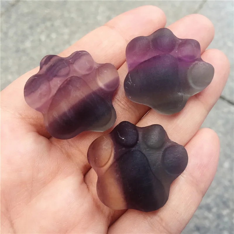 Natural Crystal fluorite cat paw footprints Pendant Hand Carved Quartz Crystal Lucky Charm Necklace Jewelry Gift 1Pcs