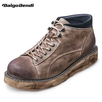 

NEW ARRIVAL ! Men’s British Style Short Boots Lace Up Cow Leather Desert Boots Big Toe Four Seaon Casual Shoes Man