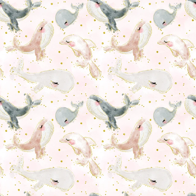 Polyester Satin Fabric for Dress Cute Whale Custom Printed Marine Animal Pattern Cloth Sewing DIY Handmade Patchwork S0259