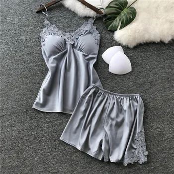 

Womens Sexy Satin Sling Sleepwear Lingerie Lace Nightdress Underwear Set Black Lace V-Neck Pyjamas Sleeveless pijama mujer