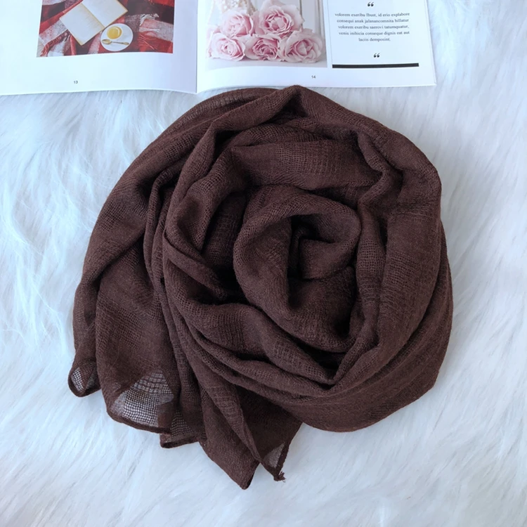 

J1301 Scarf Female Thin Cotton, Flax, Spring, Autumn and Winter Pure Colored Literary and Art Long Shawl, Flax and Silk Scarf