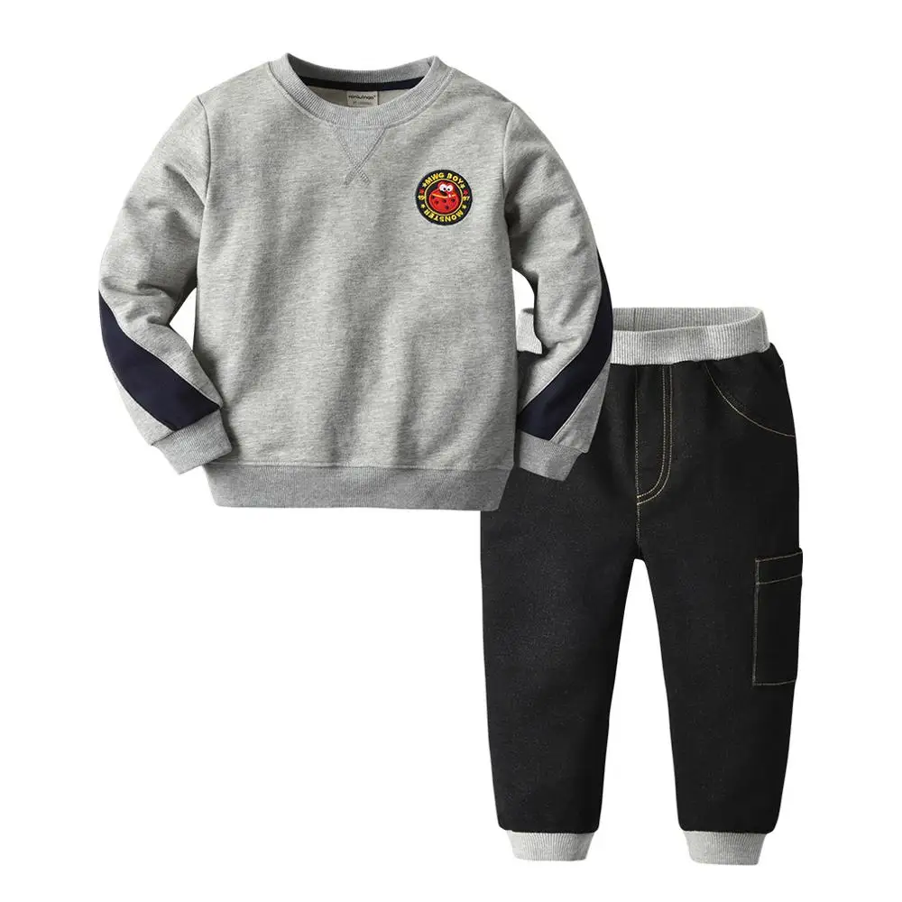 Комплект детской зимней одежды для маленьких мальчиков, утепленная ПОЛУВЕРЫ, штаны комплекты одежды из 2 предметов для малышей хлопковая куртка, комплект - Цвет: Gray
