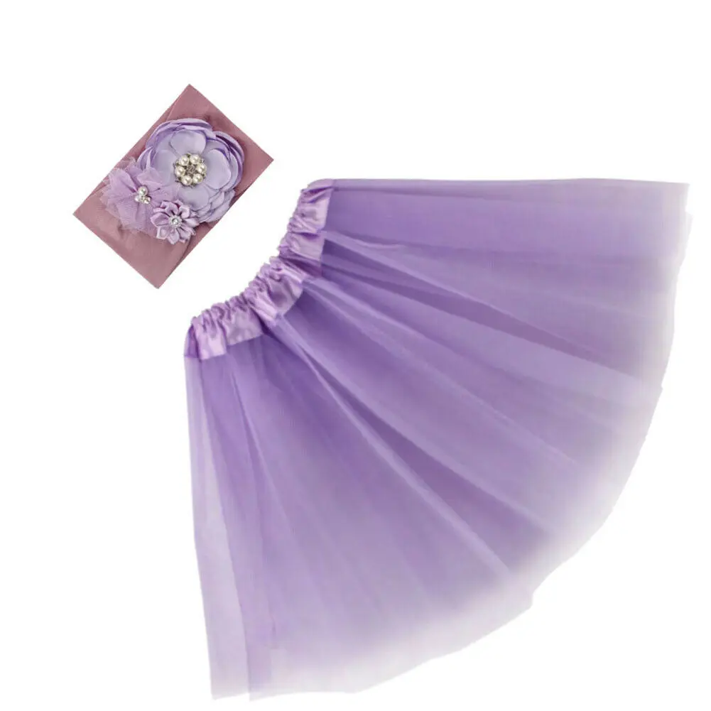 Г. Юбка-пачка для малышей Одежда для новорожденных девочек сетчатая юбка+ повязка на голову с цветочным узором и жемчужинами, костюм для фотосессии, комплект одежды из 2 предметов - Цвет: Фиолетовый