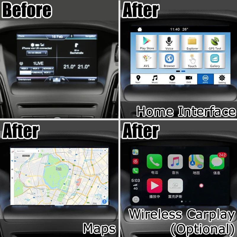 Android/carplay интерфейсная коробка для Ford Focus Fiesta Kuga и т. д. видео gps навигационная интерфейсная коробка синхронизация 3 зеркальная ссылка по Lsailt