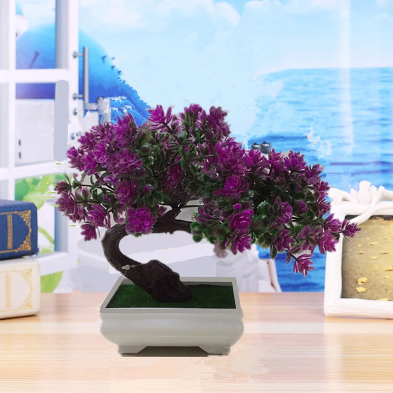 

1pc Plastic Artificial Potted Plant Colorful Flower Home Office Table Top Decoration Plants