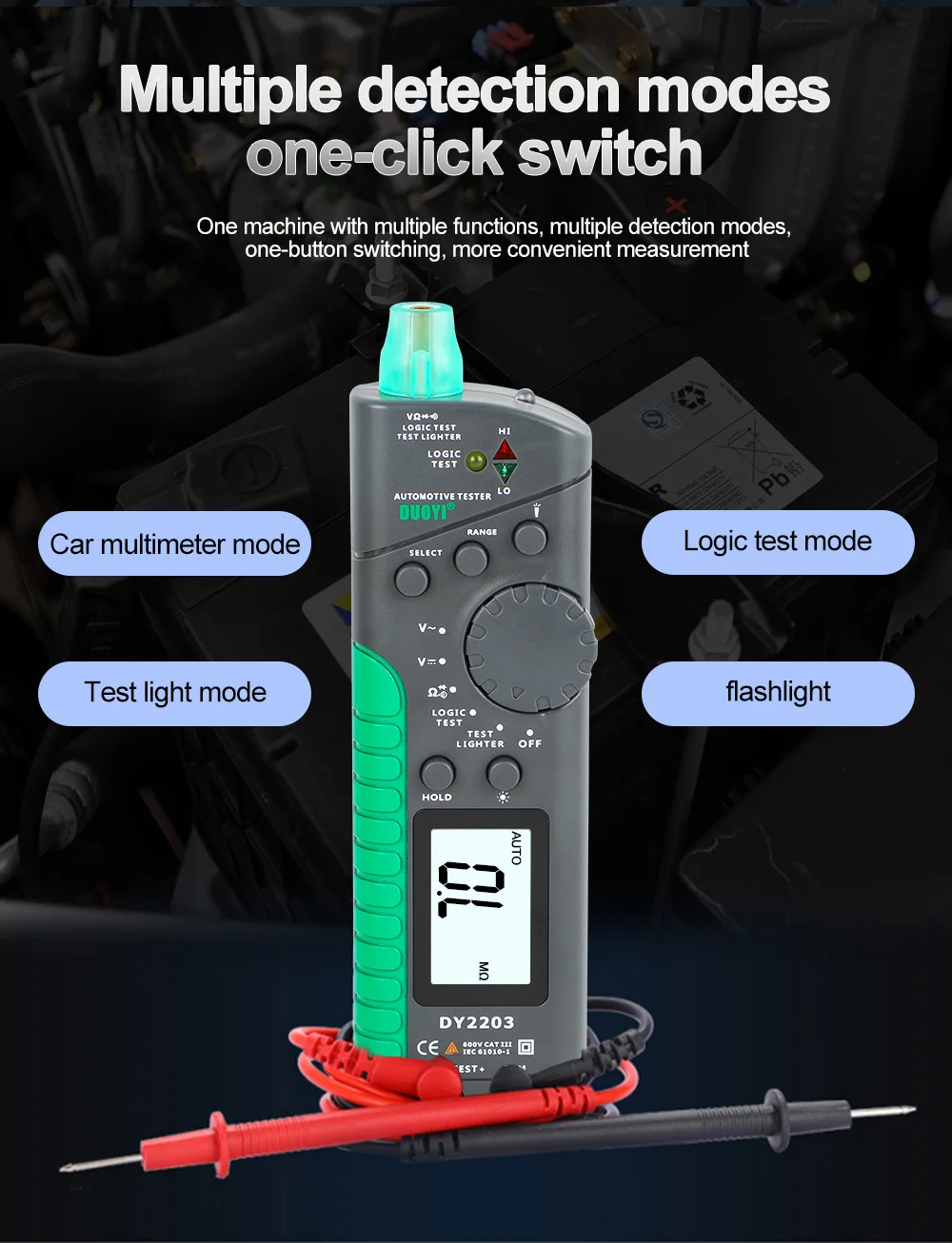 DUOYI DY2203 Automotive Digital Tester Car Circuit Tester Circuit Logic Level Aging Continuity Test Breaker Finder