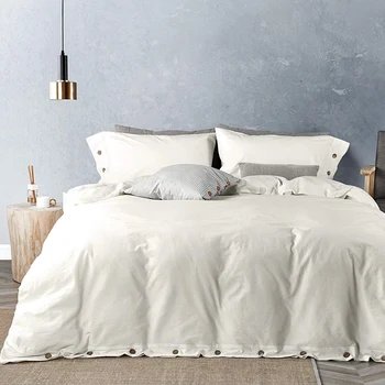 

White Quilt Cover Set 3 Piece Luxury Soft Bed Set with Button Closure Duvet Cover Pillowcase Home Textile Bedding