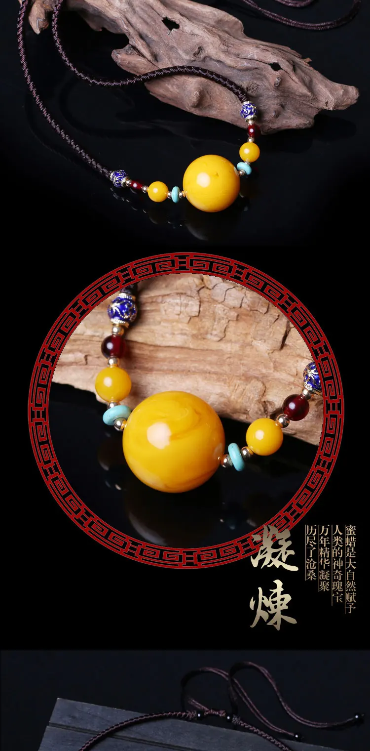 Chicken Fat Yellow Honey Wax Pendant Clavicle Pendant Short Pendant Necklace Old Beeswax Lucky Beads Yellow Honey Pendant Beads