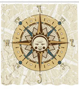 

Compass Shower Curtain Windrose with Sad Face Print for Bathroom