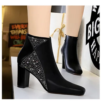 

High Heel Boots Black Leather Boots Women Glitter Boots Ladies Shoes Fashion Female shoes Chaussures Boots 2020 Женские сапоги