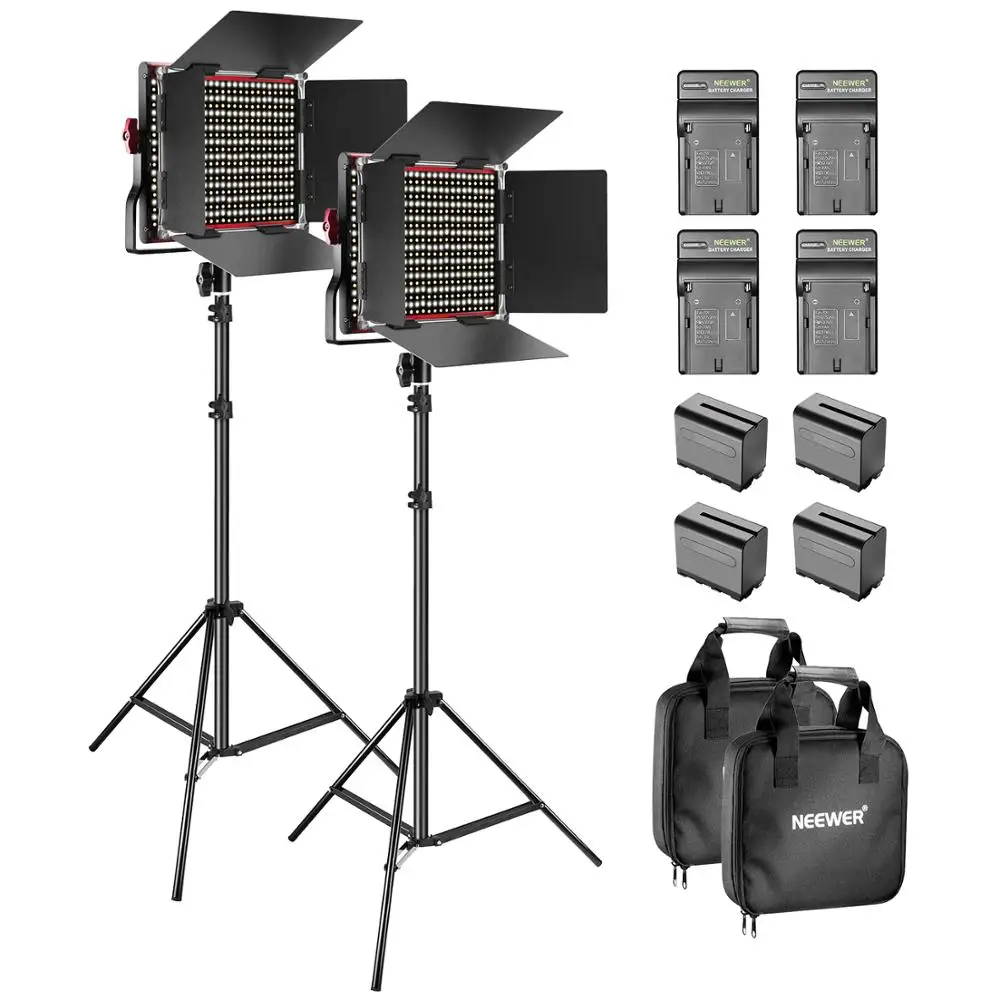 

Neewer 3 Packs 660 LED Video Light Dimmable Bi-color with Barndoor and Light Stand, 6-Pack 6600mAh Li-ion Battery and Charger
