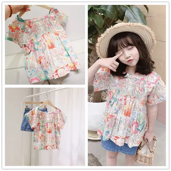 

kids girls clothes 2020 new Fashionable colorful planet print high quality summer short sleeve T-shirt baby t-shirt