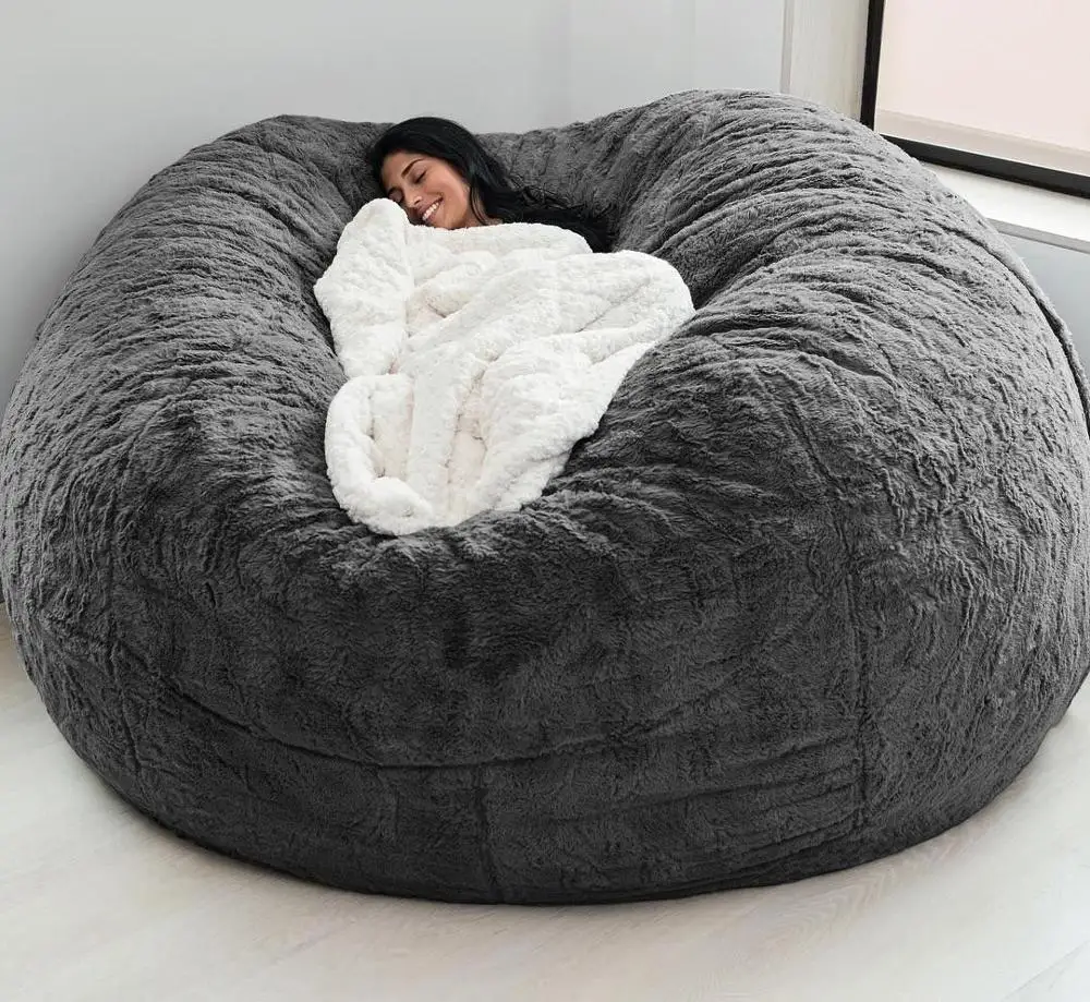 Dropshipping Giant Fur Bean Bag Cover Big Round Soft Fluffy Faux Fur BeanBag Lazy Sofa Bed Cover Living Room Furniture
