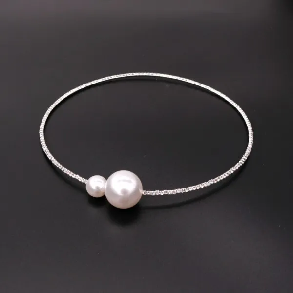 Silver Wholesale 5pcs/lot Imitation Double Pearl Crystal Necklace 37cm Gold And Silver Prong Setting Multi Rhinestone Women Accessories - Окраска металла: Silver