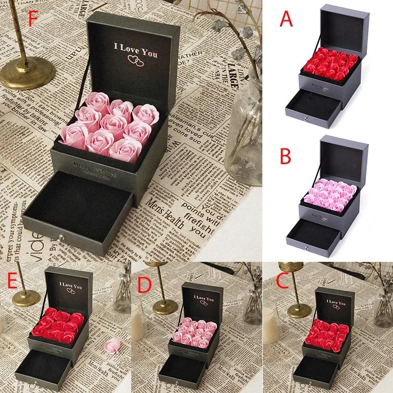 Concise Double Soap Flower WIith Gift Box Perfume Jewelry Drawer Box Valentine's Day Gift