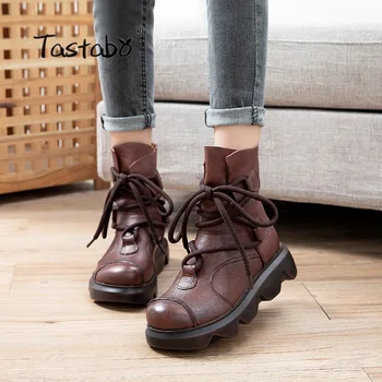 

Spring/Autumn Ankle Boots Women's Genuine Leather Shoes Woman Casual Chelsea Boots Female Flat With Zip Retro Botas Mujer 55506