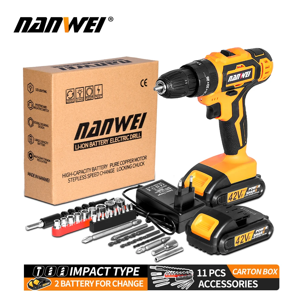 42VF7.5Ah2BatteriesA Лучшая беспроводная ударная дрель hyper tough 21v Беспроводная Дрель самая мощная - Цвет: 42VF7.5Ah2BatteriesA