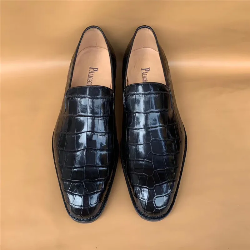 

Round Toe Designer Authentic Crocodile Belly Skin Men's Comfortable Dress Shoes Genuine Alligator Leather Male Slip-on Loafers