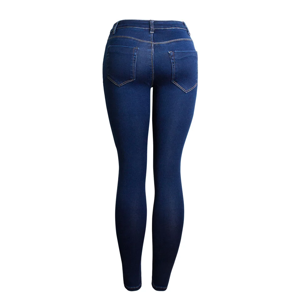 Designer Pearl Jeans Skinny Sexy Ripped Denim Pants Plus Size for Women High Waist Stretch Push Up Slim Femme Fall New