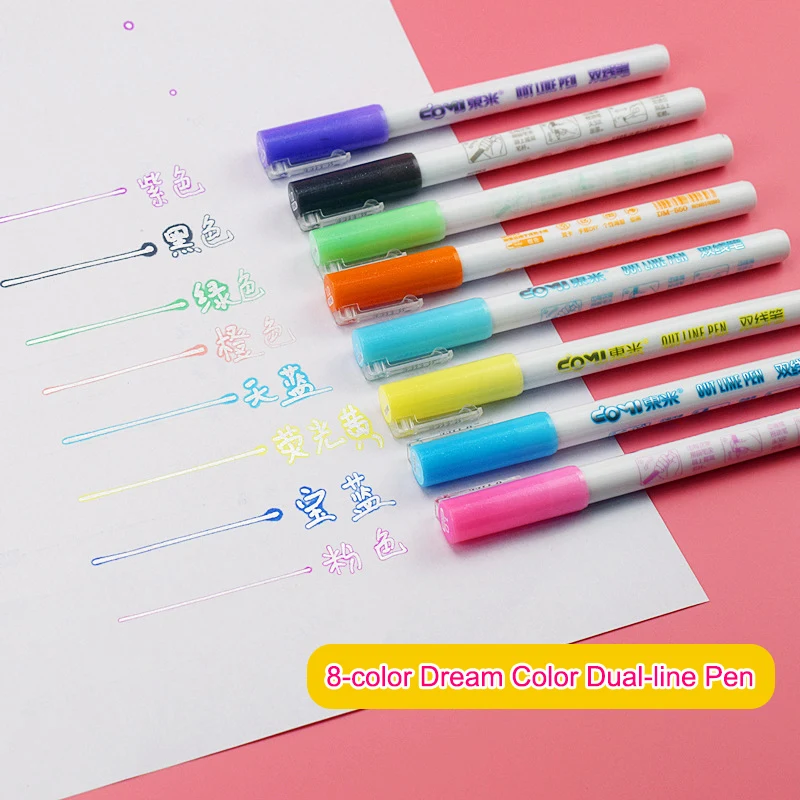 8Pcs/Set Double Liner Outline Pen Writing Drawing Pens Stationery PAK55