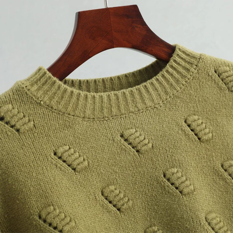 Осенний и зимний женский свитер, повседневный Однотонный свитер с круглым вырезом и длинным рукавом