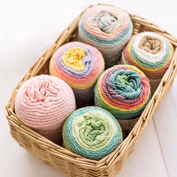 

100g/ball Rainbow Cotton Yarn Segment dyeing 5 strands of Milk Cotton Yarn DIY Hand knitted Sofa cushion Pillow Yarn